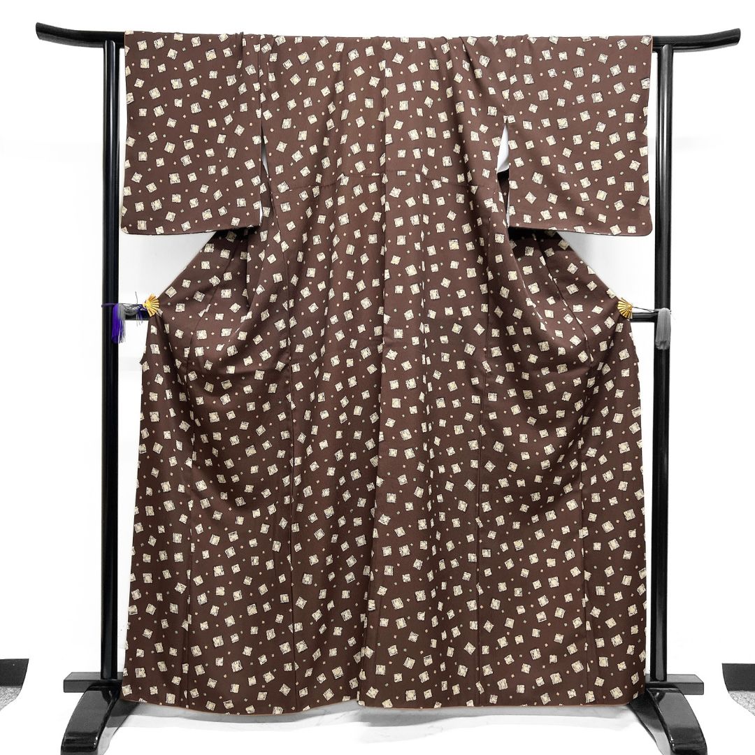 小紋 洗える着物 色紙 抽象模様 くすみ お洒落 着物 115 b d ms