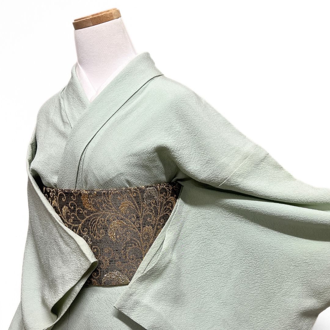 色無地 単衣 くすみカラー お茶会 パーティ ライトグリーン 着物 115b