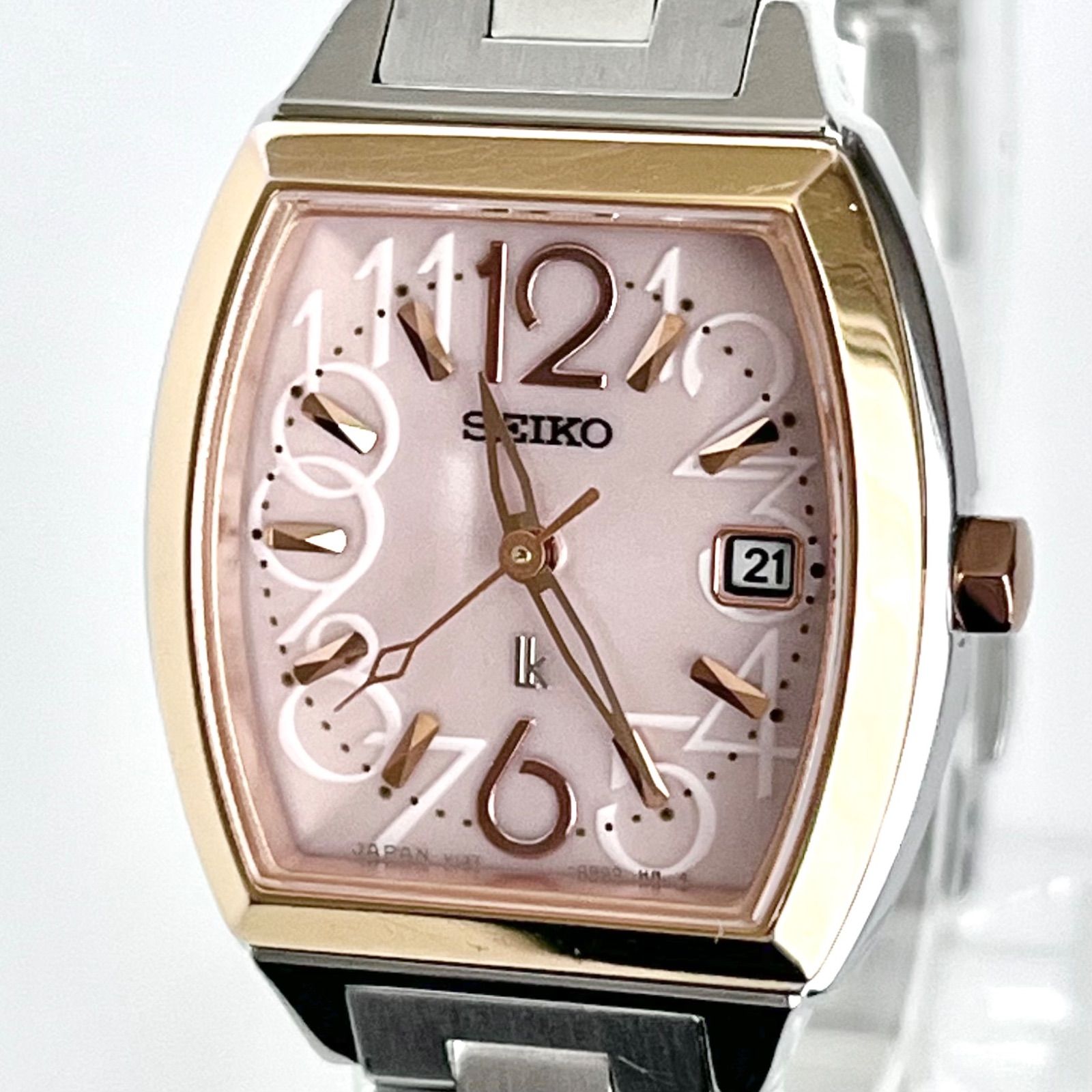 セイコー ルキア レディース 腕時計 稼働 ソーラー 磨き済み SEIKO LUKIA ピンク文字盤 ゴールド