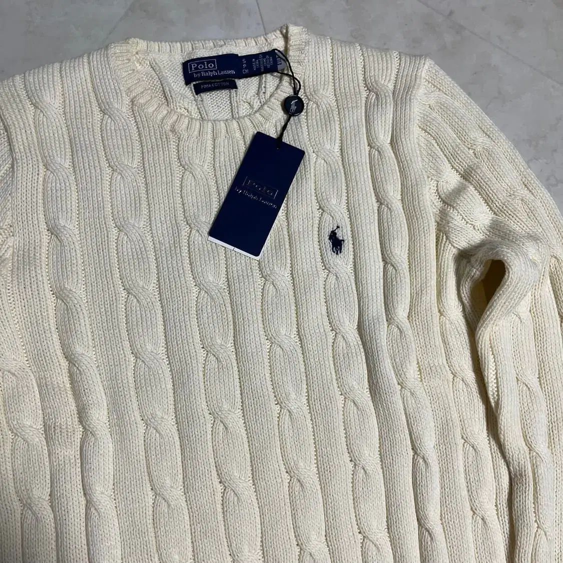 S M ポロ ラルフローレン ロゴ ケーブル ニット アイボリー