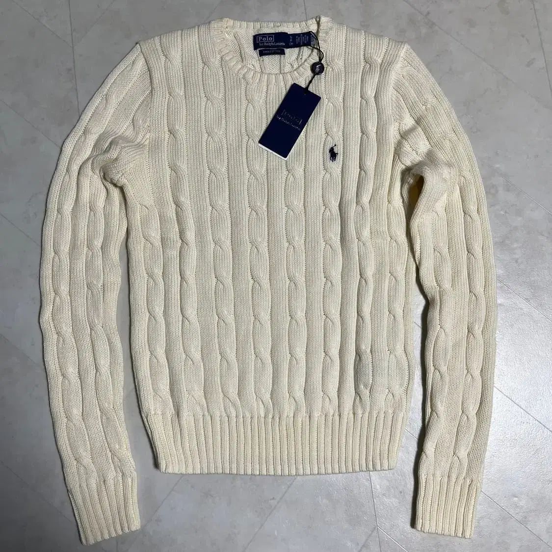 S M ポロ ラルフローレン ロゴ ケーブル ニット アイボリー