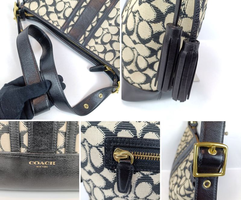 美品 COACH コーチ ショルダーバッグ タッセル 斜めがけ シグネチャー 