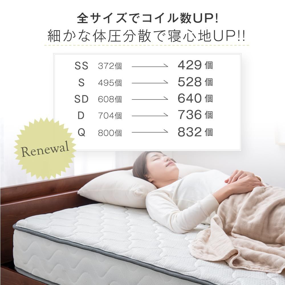 セミシングル マットレス 厚22 cm 高密度 ポケットコイル 通気性 3 Dメッシュ タンスのゲン 二層ウレタン ニット生地 ベッドマットレス ホワイト 91130