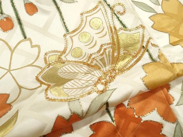 平和屋着物▽豪華振袖 駒刺繍 花蝶文 金彩 正絹 逸品 CAAZ9036th