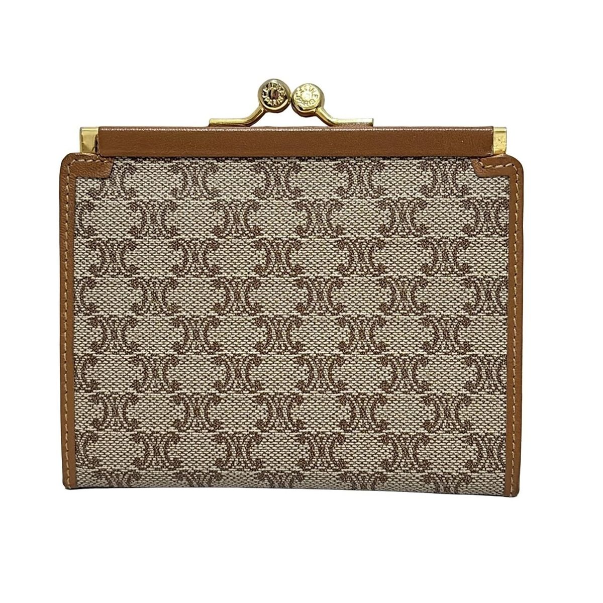 CELINE(セリーヌ) コインケース マカダム柄 ベージュ×ブラウン がま口