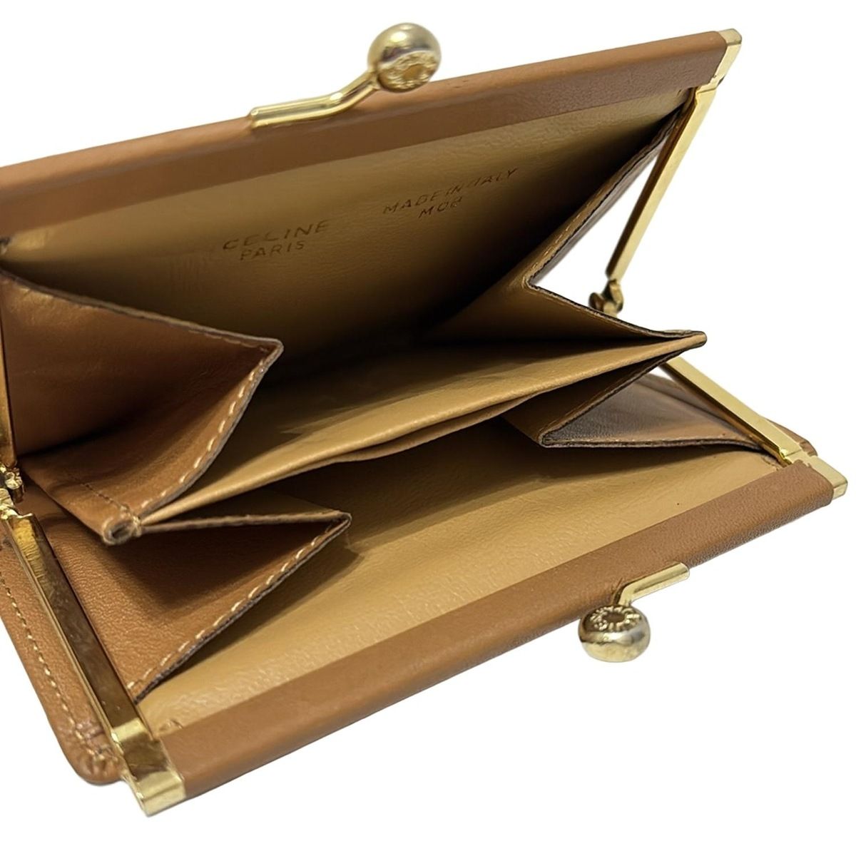 CELINE(セリーヌ) コインケース マカダム柄 ベージュ×ブラウン がま口