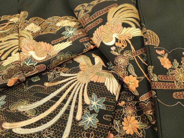 o*3様 単衣 逸品 総刺繍 中国三大刺繍 汕頭刺繍 一つ紋 正絹 T-5741 o*3様 単衣 逸品 総刺繍 中国三大刺繍 汕頭刺繍 一つ紋 正絹 T-5741