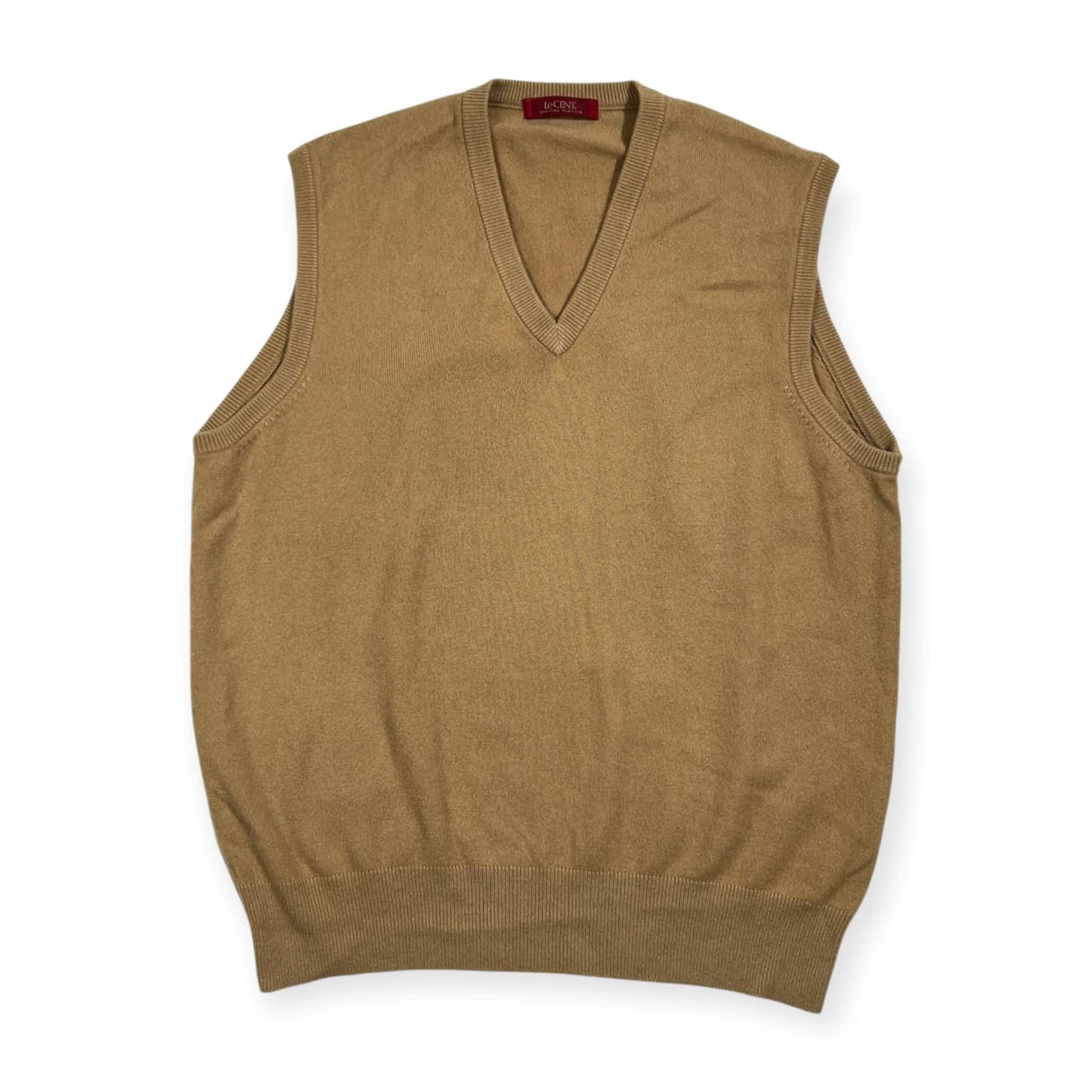 カシミヤ100% LeCENT レセント Vネック ニット ベスト L/ベージュ