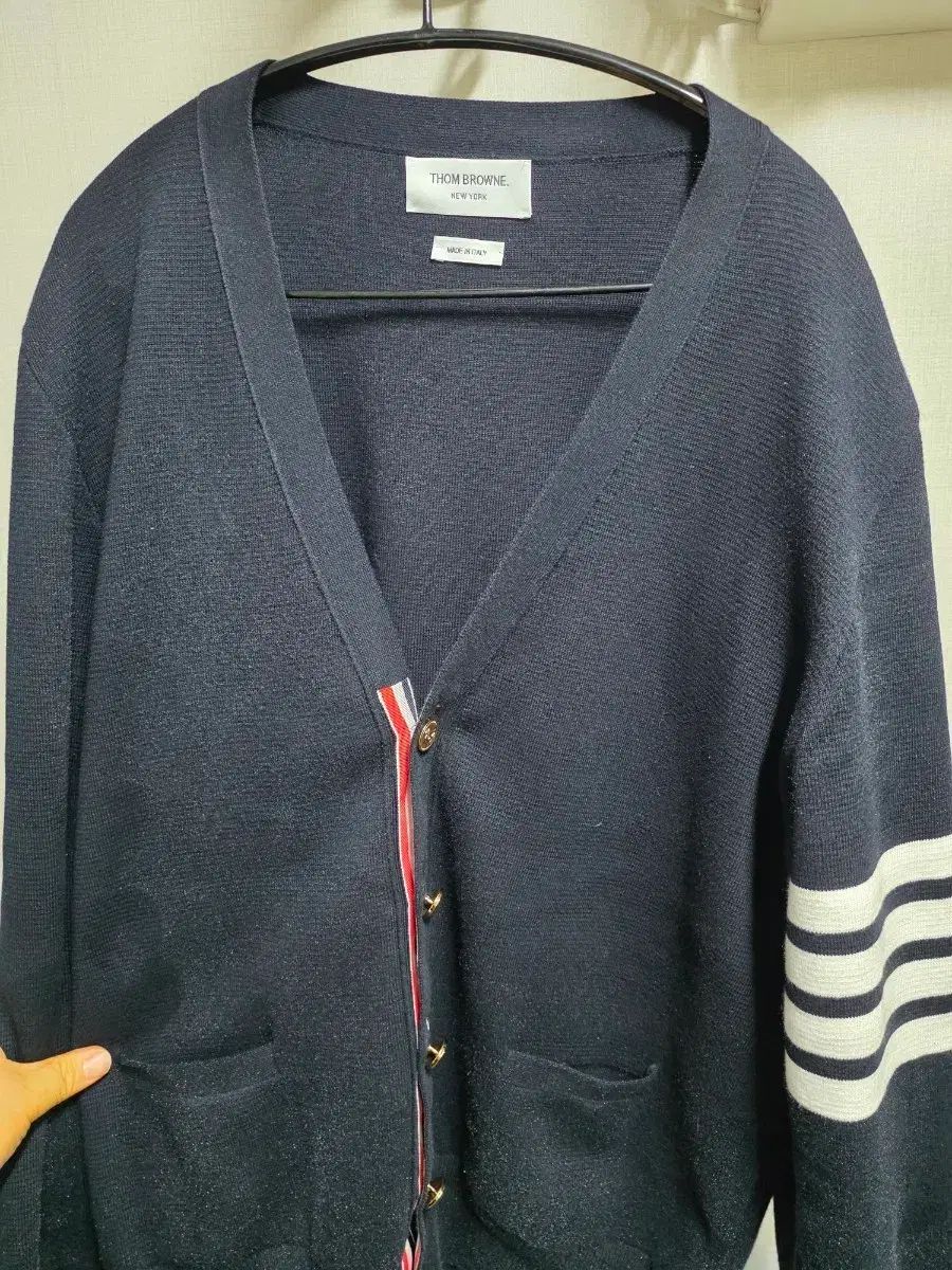 トム ブラウン ネイビー カーディガン 3本線 袖ストライプ