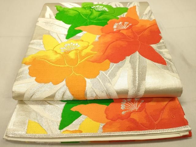 平和屋着物◎六通柄袋帯 草花文 銀糸 正絹 逸品 DAAZ3630jm - メルカリ