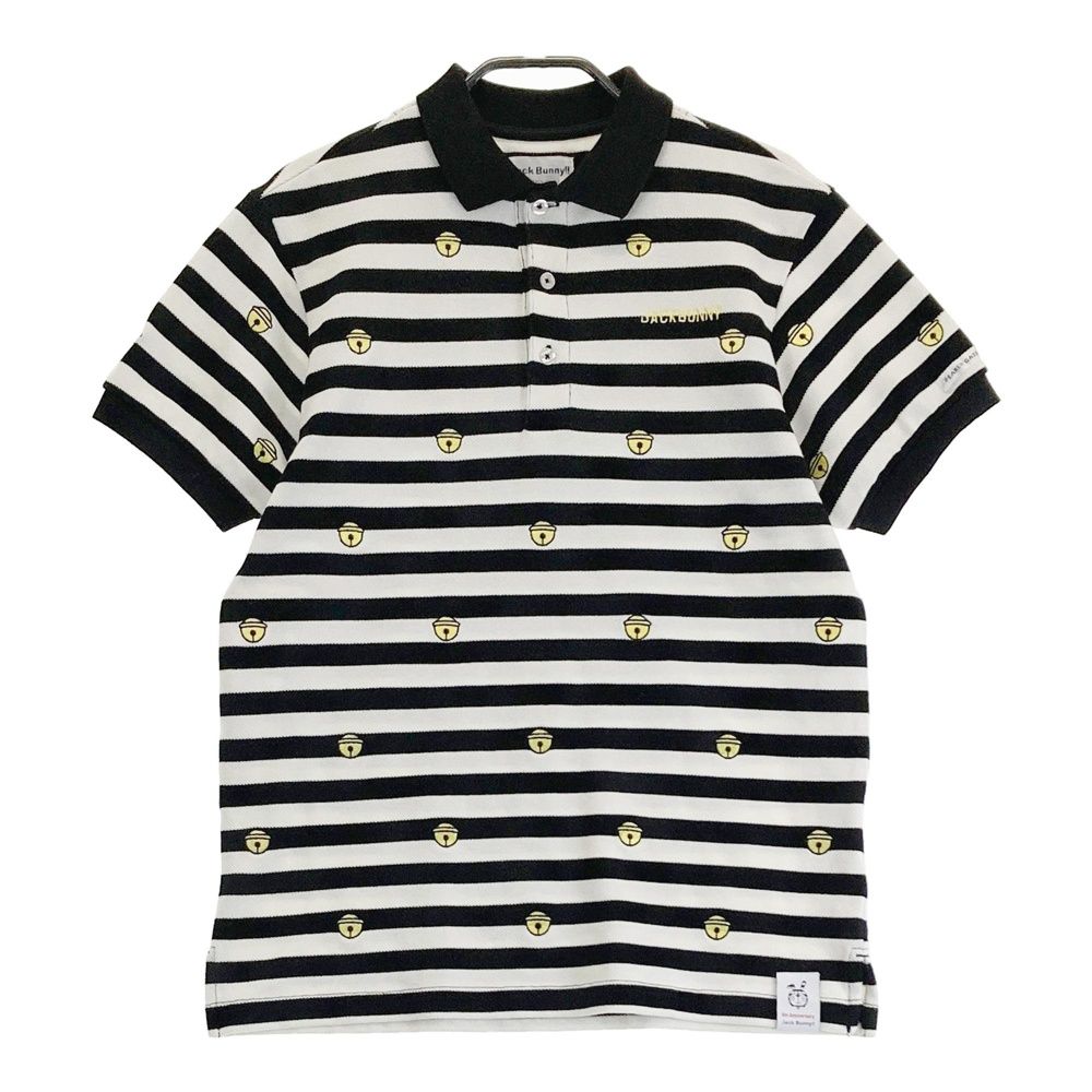 サイズ 4 JACK BUNNY ジャックバニー 5周年モデル 半袖ポロシャツ ボーダー柄 鈴 ブラック系 ゴルフウェア メンズ ストスト