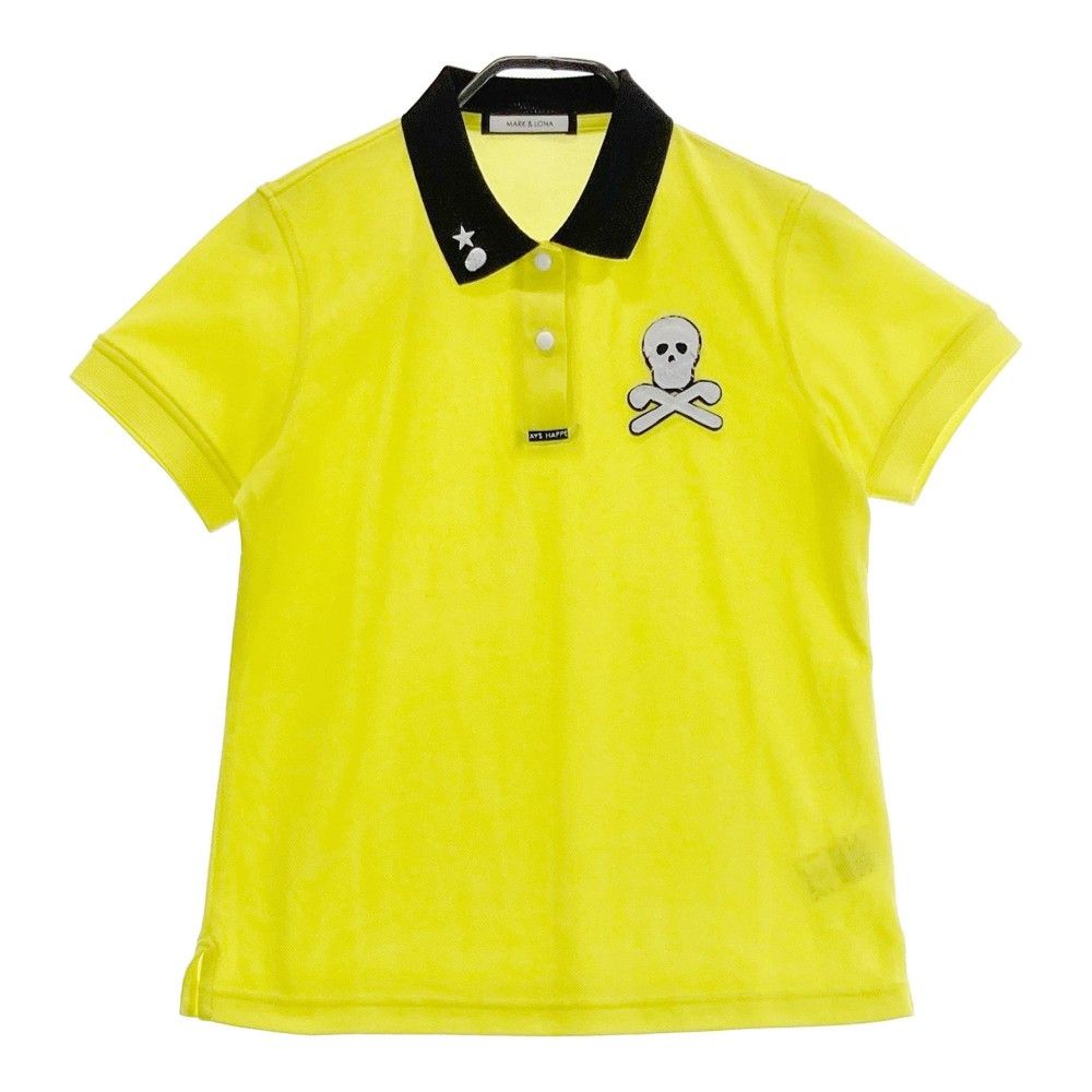 サイズ 38 MARK LONA マークアンドロナ 半袖ポロシャツ スカル ワッペン イエロー系 ゴルフウェア レディース ストスト