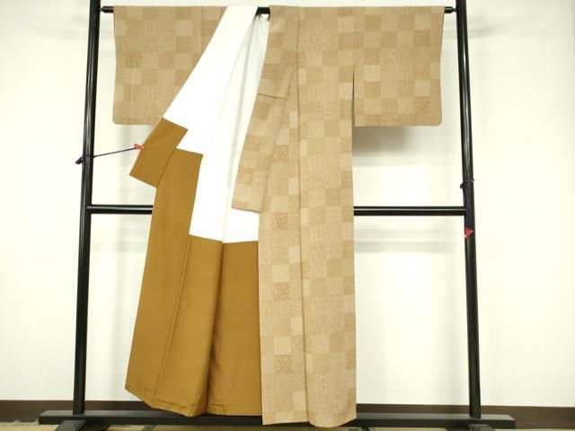 【伝統工芸士　砂川健一】正絹　江戸小紋　付け下げ　鮫柄　落款　袷 平和屋着物□伝統工芸士 砂川健一 江戸小紋 市松吉祥花文 正絹 逸品