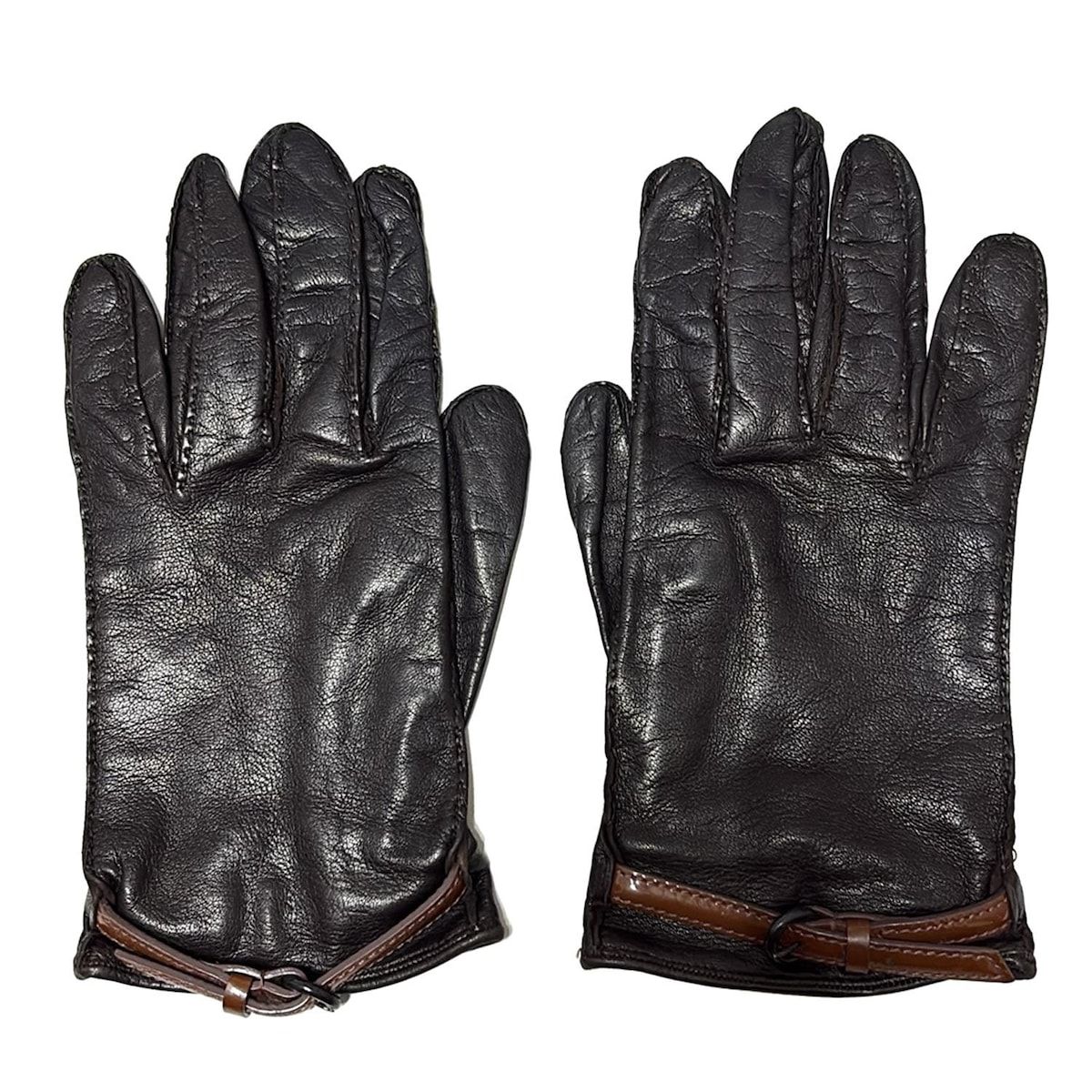 miumiu(ミュウミュウ) 手袋 レディース - 黒×ブラウン レザー - メルカリ