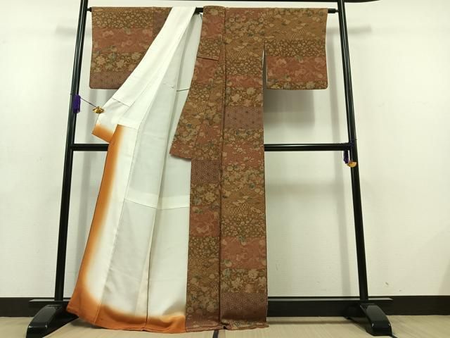 平和屋着物□上質な小紋 横段花蝶文 鬼しぼ縮緬 正絹 逸品 AABD4316jh