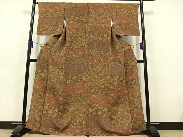 平和屋着物□上質な小紋 横段花蝶文 鬼しぼ縮緬 正絹 逸品 AABD4316jh