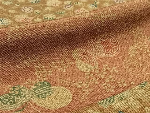 平和屋着物□上質な小紋 横段花蝶文 鬼しぼ縮緬 正絹 逸品 AABD4316jh