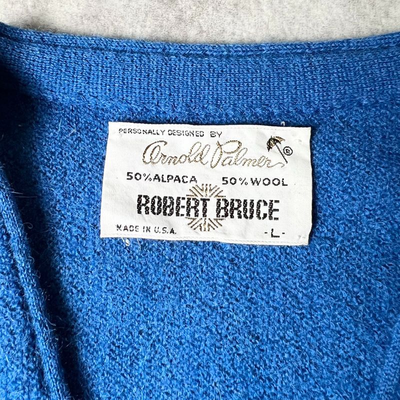 VINTAGE ヴィンテージ 60S VINTAGE ARNORD PALMER ROBERT BRUCE ALPACA WOOL CARDIGAN ヴィンテージ USA製 アルパカウール ニットカーディガン ブルー 60s USA製 Arnold Palmer by ROBERT BRUCE アルパカ ウール ニット