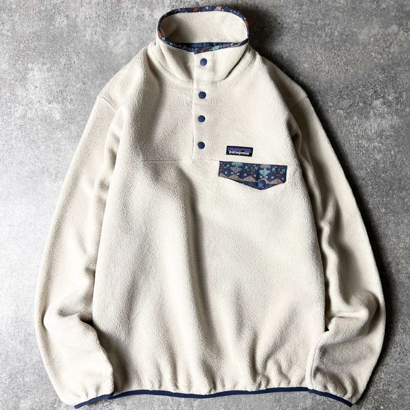 18年製 Patagonia スナップT プルオーバー フリース ジャケット S パタゴニア ジャンパー ハイネック ナチュラル 幾何学 総柄 レディース