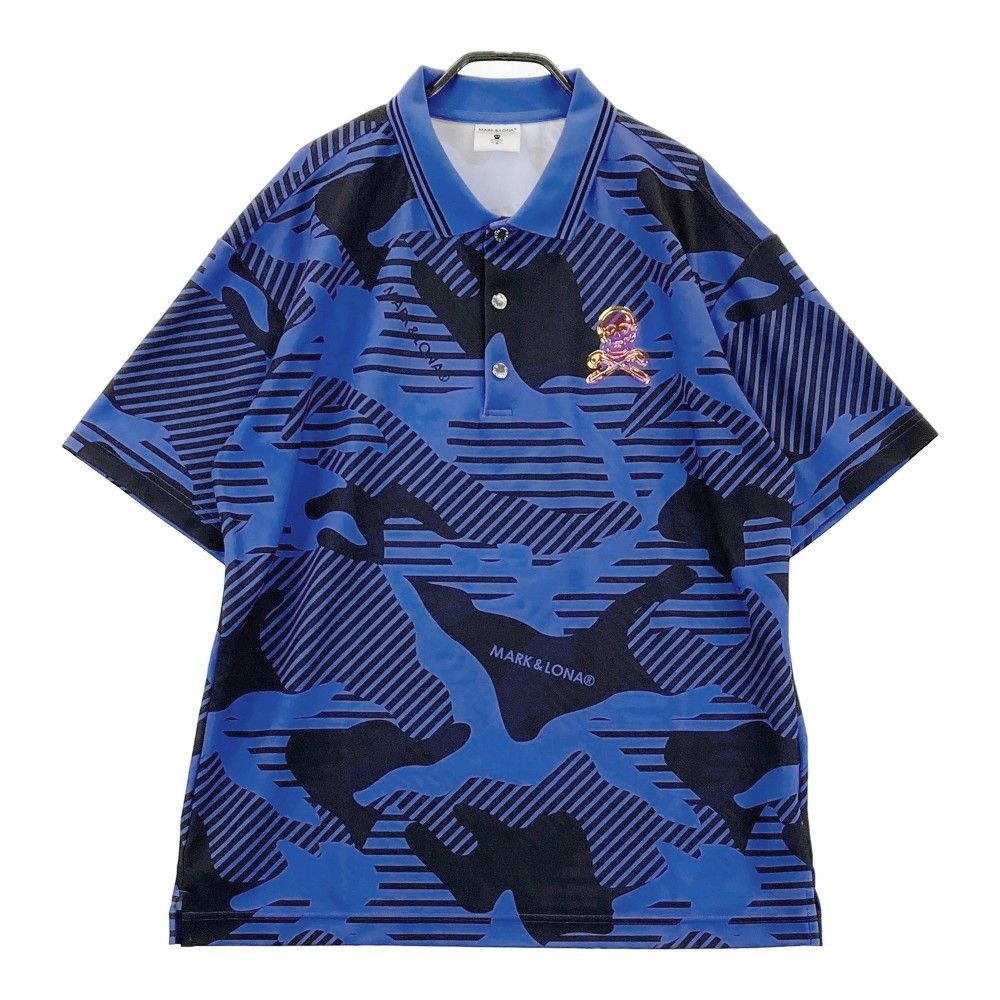 サイズ 50 MARK-LONA マークアンドロナ 2025年 半袖ポロシャツ 総柄 ブルー系 ゴルフウェア メンズ ストスト