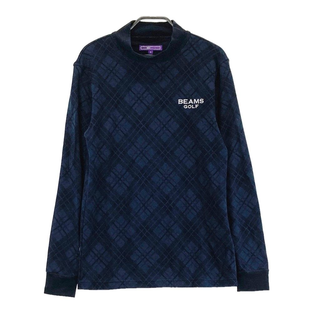 サイズ S BEAMS GOLF ビームスゴルフ ハイネック 長袖Tシャツ チェック柄 ネイビー系 ゴルフウェア メンズ ストスト