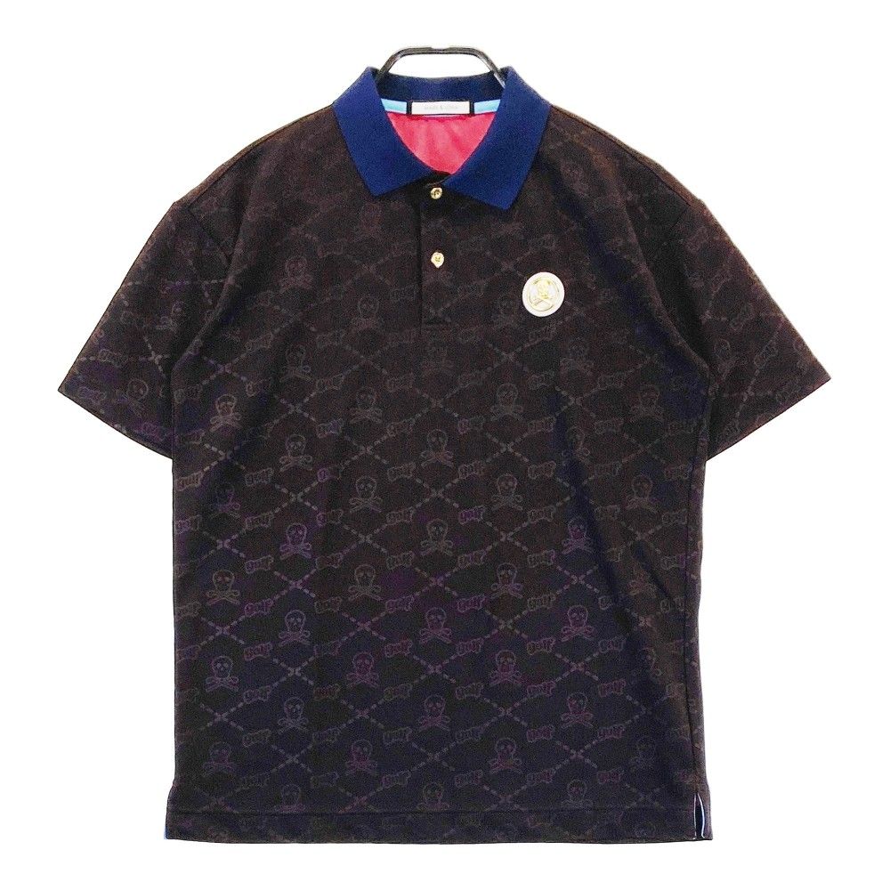 サイズ 44 MARK LONA マークアンドロナ スカル 半袖ポロシャツ 総柄 ブラウン系 ゴルフウェア メンズ ストスト