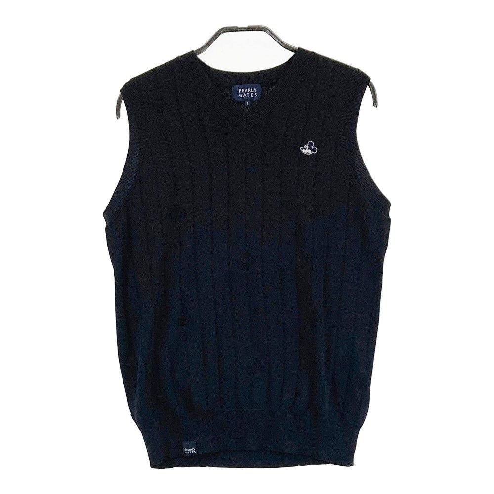 サイズ 1 PEARLY GATES パーリーゲイツ Disney モデル Vネック ニットベスト ミッキー 総柄 ネイビー系 ゴルフウェア レディース ストスト