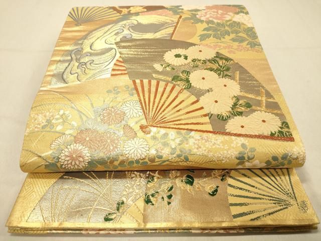 平和屋着物◎全通柄袋帯 俵屋宗達 扇面吉祥花文 金糸 正絹 逸品