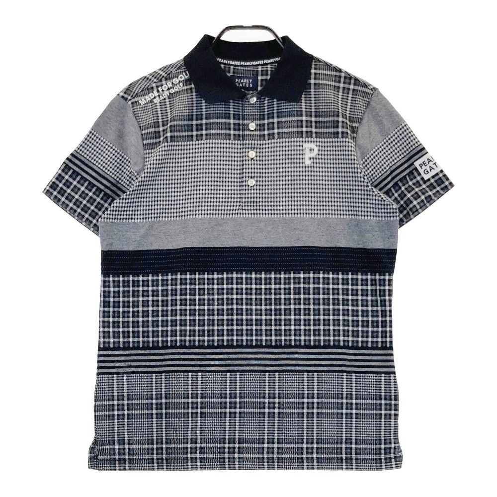 サイズ 5 PEARLY GATES パーリーゲイツ 2025年 半袖ポロシャツ チェック柄 グレー系 ゴルフウェア メンズ ストスト