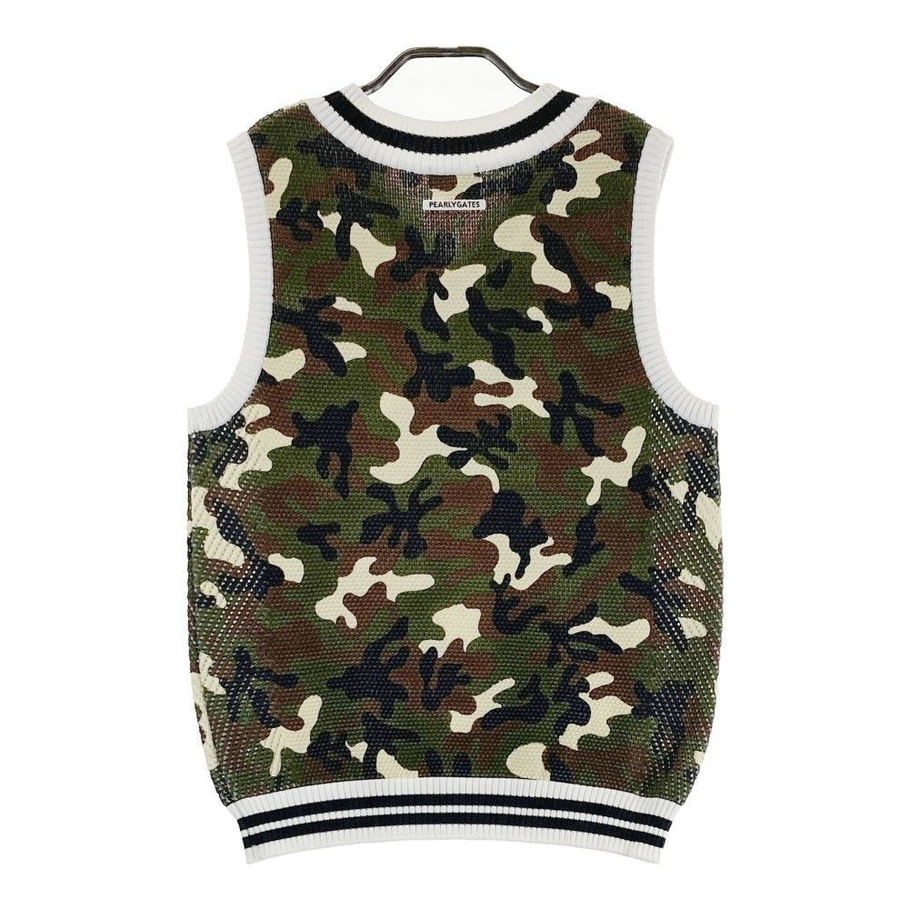 サイズ 1 PEARLY GATES パーリーゲイツ Vネック ニットベスト カモフラ柄 カーキ系 ゴルフウェア レディース ストスト