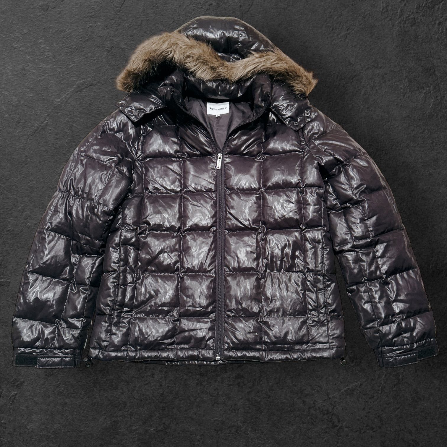 y2k 00s old converse ダウン ジャケット ブラック フェイクファー