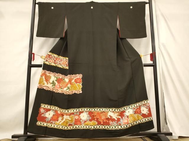 平和屋着物□豪華黒留袖 駒刺繍 唐獅子花文 金糸 金彩 正絹 逸品