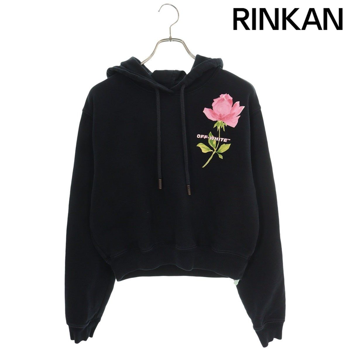 オフホワイト サイズ:S  19SS  OWBB016S19003060 ロゴプリントクロップドプルオーバーパーカー 中古 OM10 オフホワイト 19SS OWBB016S19003060 ロゴプリントクロップドプル