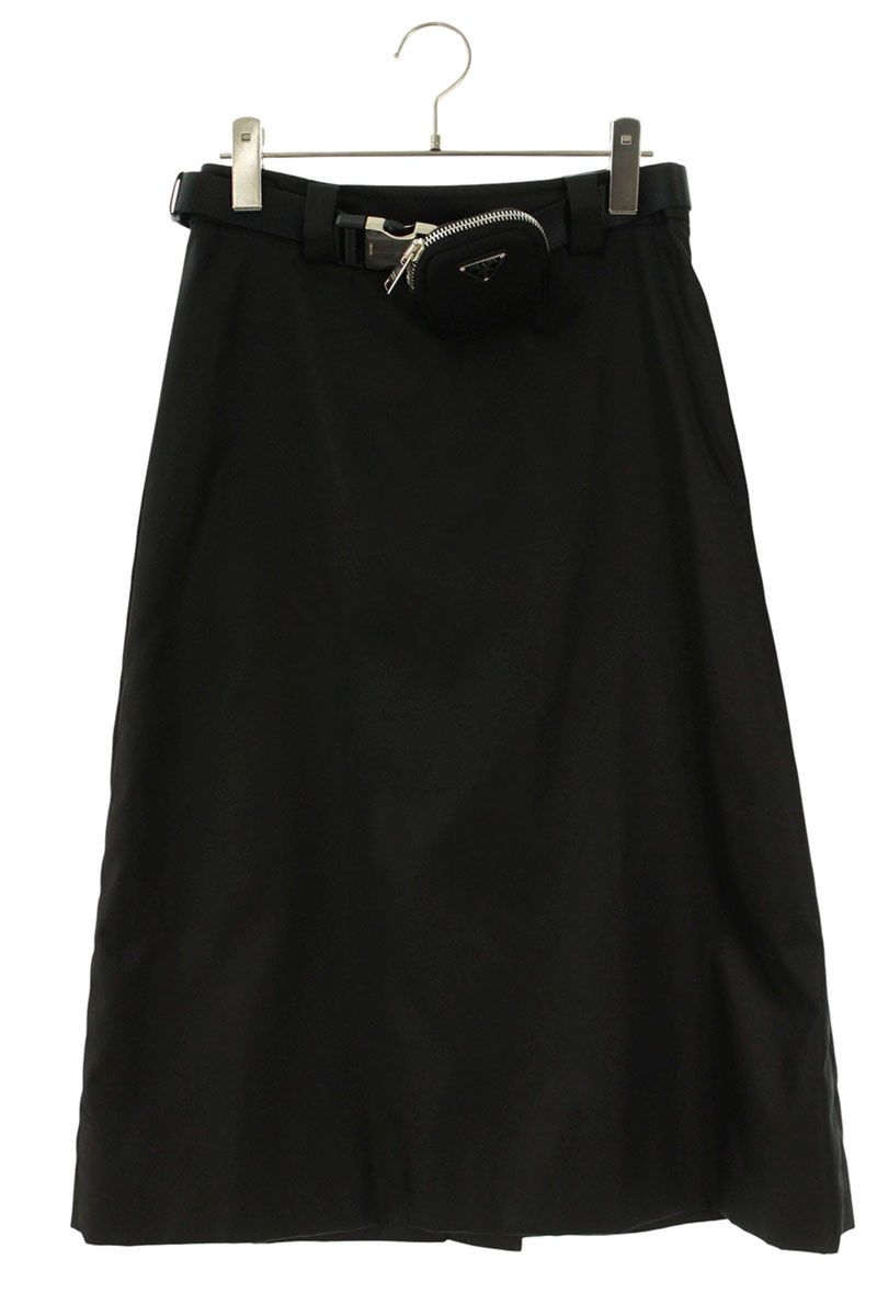 プラダ 21Y844 Re-Nylon三角プレートベルト付きバックスリットスカート