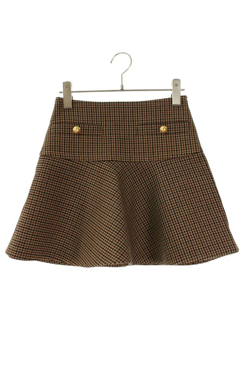 セリーヌ 千鳥格子エンブレムボタンスカート レディース 36