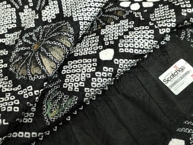 平和屋着物●訪問着　総絞り　草花文　黒地　金彩　正絹　逸品　未使用　DAAZ7389ud 平和屋着物○訪問着 総絞り 草花文 黒地 金彩 正絹 逸品 未使用