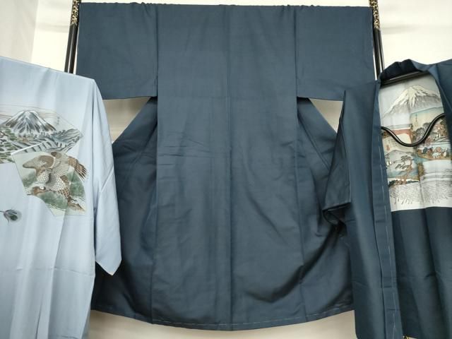 平和屋着物●男性 色無地 アンサンブル 長襦袢 袷 セット 藍鉄色 ck