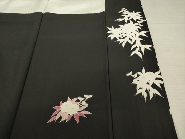 平和屋着物○訪問着 友禅 作家物 草花文 黒地 正絹 逸品 AABD9330ck