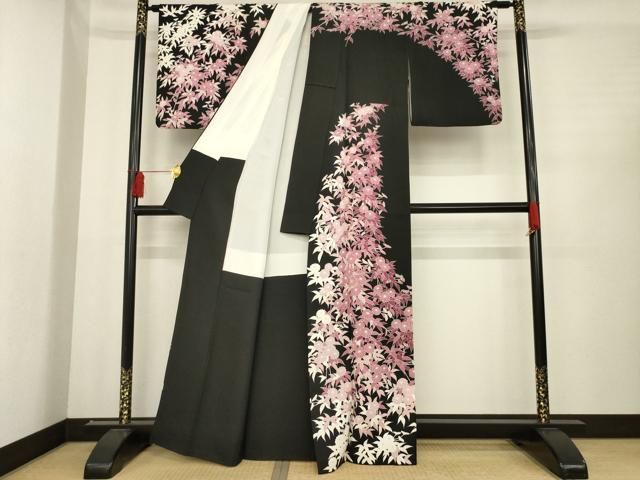 平和屋着物●訪問着　友禅　作家物　草花文　黒地　正絹　逸品　AABD9330ck 平和屋着物○訪問着 友禅 作家物 草花文 黒地 正絹 逸品 AABD9330ck