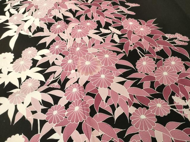 平和屋着物○訪問着 友禅 作家物 草花文 黒地 正絹 逸品 AABD9330ck