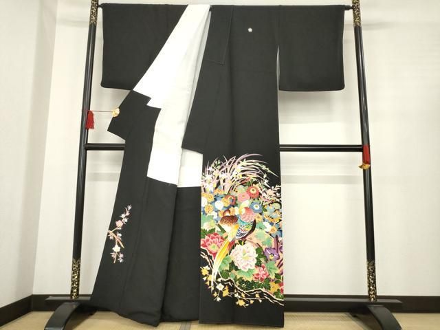 平和屋着物 本加賀友禅作家 直江良三 黒留袖 花鳥文 正絹 ck