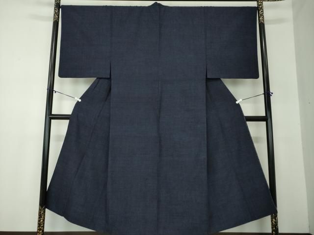 平和屋着物 男性 結城紬 アンサンブル 長羽織 杢 濃紺地 正絹 ps