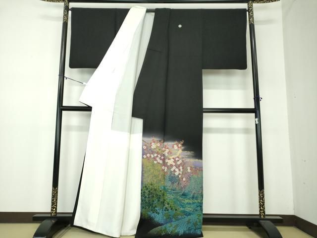 平和屋着物 豪華黒留袖 作家物 絞り 刺繍 花鳥文 金彩 正絹 ps