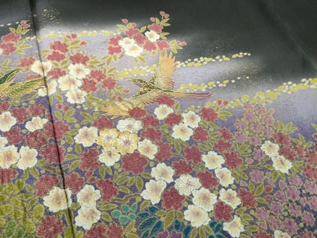  平和屋着物 豪華黒留袖 作家物 絞り 刺繍 花鳥文 金彩 正絹 ps 黒留袖 着物
