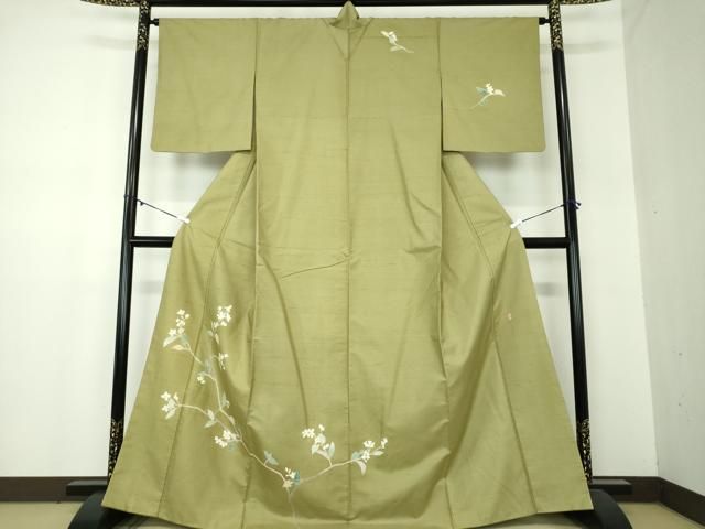 平和屋着物○本加賀友禅作家 成竹登茂男 白山紬 訪問着 枝花文 正絹