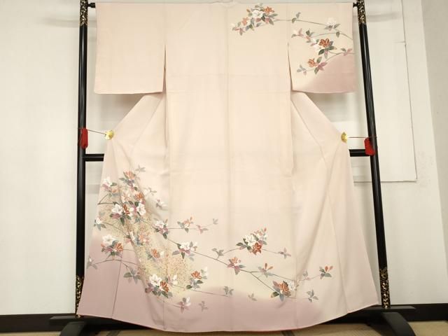 平和屋着物○訪問着 友禅 枝花文 暈し染め 金彩 正絹 逸品 AABD6332cs