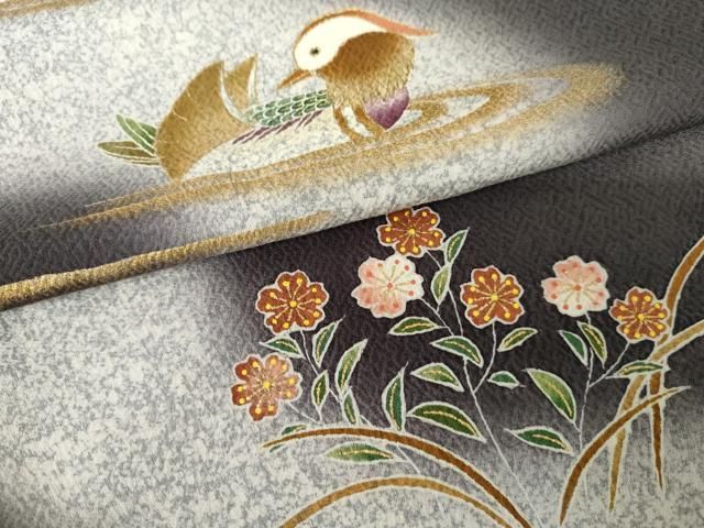 平和屋着物○京友禅の第一人者 松井青々 訪問着 鴛鴦 雪輪草花文 暈し