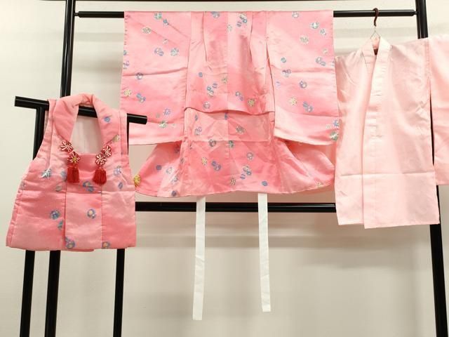 平和屋着物 七五三 女の子 ３歳 祝着 三つ身 長襦袢 被布セット 鞠花文 暈し染め 洗える着物 ze