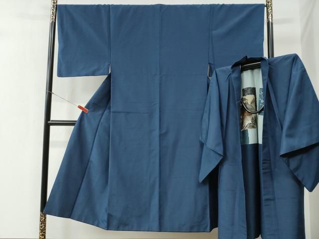 平和屋着物 男性 紬 アンサンブル 色無地 留紺色 正絹 yc