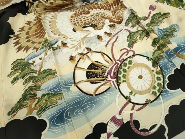 平和屋着物[]七五三　男の子　祝着・長襦袢セット　鷹　風景松文　金彩　逸品　CAAZ7141ze